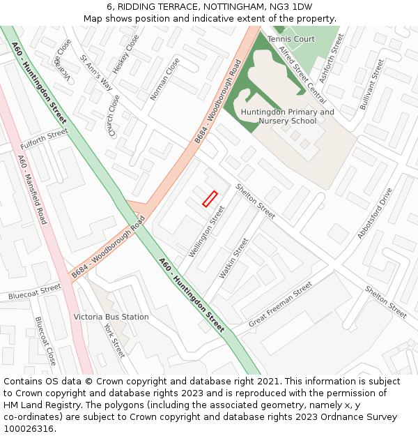 6, RIDDING TERRACE, NOTTINGHAM, NG3 1DW: Location map and indicative extent of plot