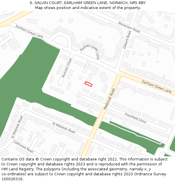 6, SALVIN COURT, EARLHAM GREEN LANE, NORWICH, NR5 8BY: Location map and indicative extent of plot