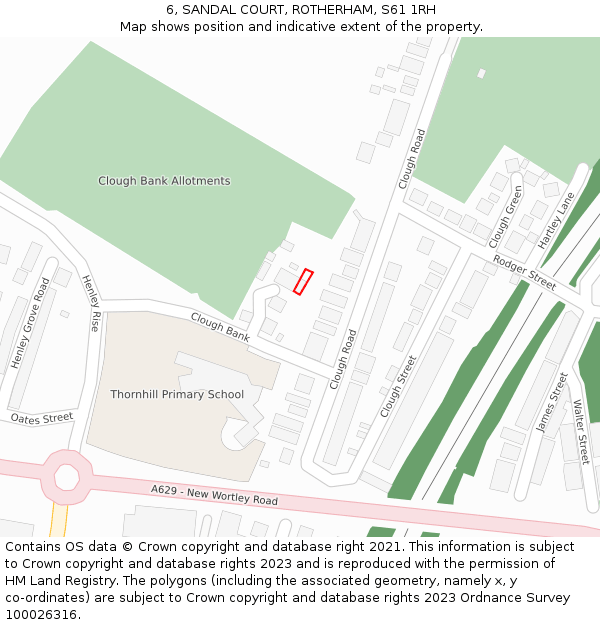 6, SANDAL COURT, ROTHERHAM, S61 1RH: Location map and indicative extent of plot