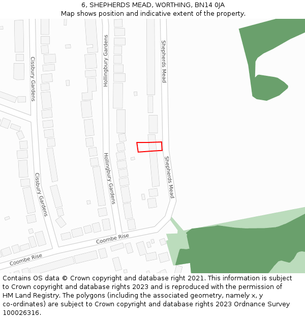 6, SHEPHERDS MEAD, WORTHING, BN14 0JA: Location map and indicative extent of plot