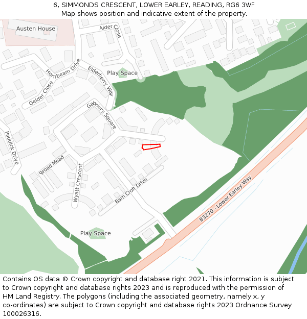 6, SIMMONDS CRESCENT, LOWER EARLEY, READING, RG6 3WF: Location map and indicative extent of plot