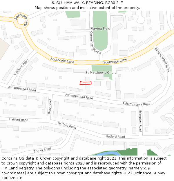 6, SULHAM WALK, READING, RG30 3LE: Location map and indicative extent of plot