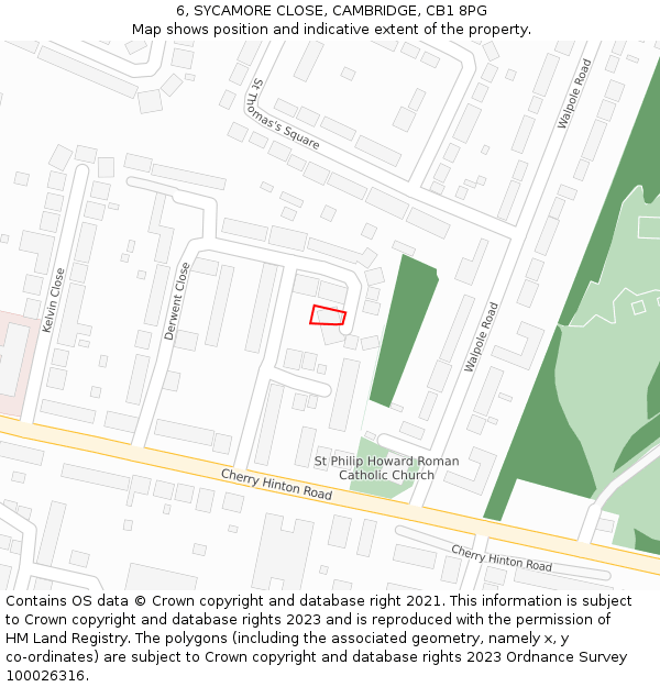6, SYCAMORE CLOSE, CAMBRIDGE, CB1 8PG: Location map and indicative extent of plot