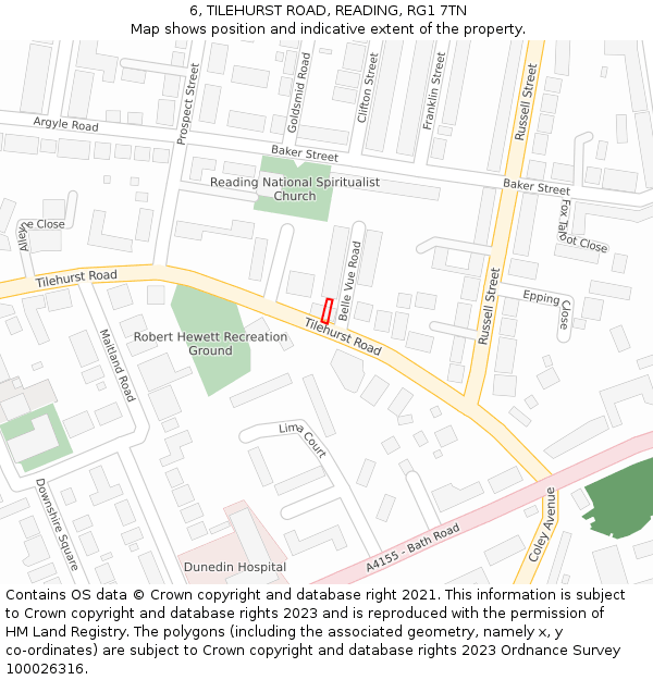 6, TILEHURST ROAD, READING, RG1 7TN: Location map and indicative extent of plot