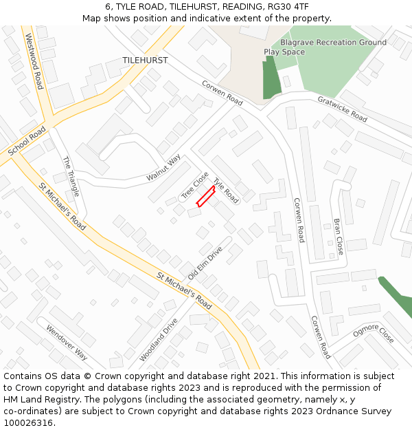 6, TYLE ROAD, TILEHURST, READING, RG30 4TF: Location map and indicative extent of plot