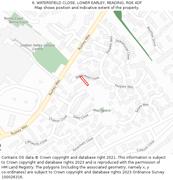 6, WATERSFIELD CLOSE, LOWER EARLEY, READING, RG6 4DF: Location map and indicative extent of plot