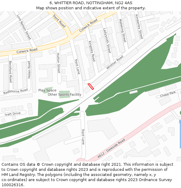 6, WHITTIER ROAD, NOTTINGHAM, NG2 4AS: Location map and indicative extent of plot