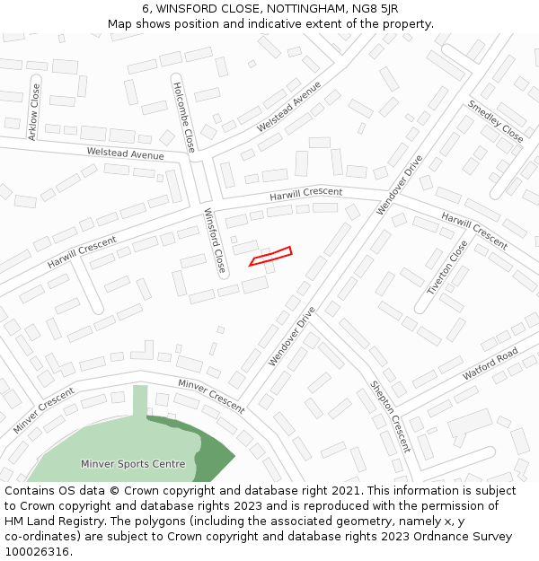 6, WINSFORD CLOSE, NOTTINGHAM, NG8 5JR: Location map and indicative extent of plot