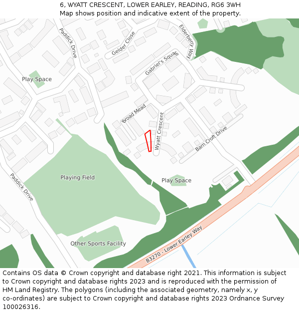 6, WYATT CRESCENT, LOWER EARLEY, READING, RG6 3WH: Location map and indicative extent of plot