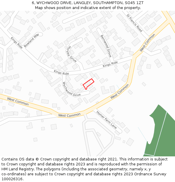 6, WYCHWOOD DRIVE, LANGLEY, SOUTHAMPTON, SO45 1ZT: Location map and indicative extent of plot