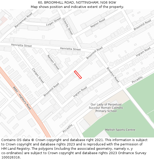 60, BROOMHILL ROAD, NOTTINGHAM, NG6 9GW: Location map and indicative extent of plot