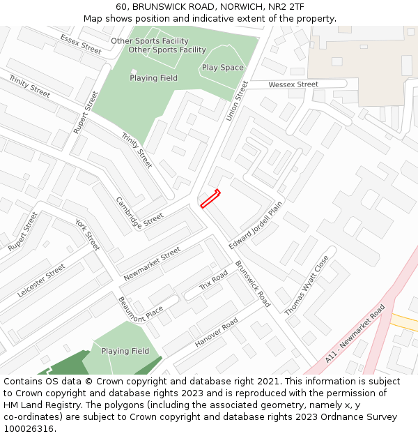 60, BRUNSWICK ROAD, NORWICH, NR2 2TF: Location map and indicative extent of plot
