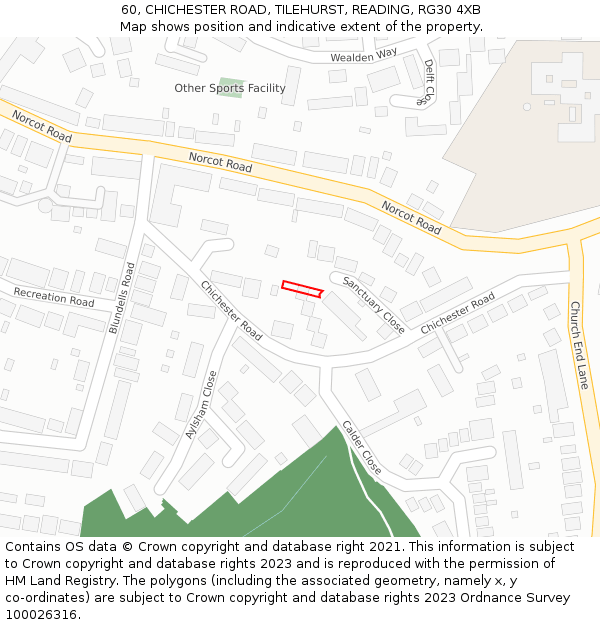 60, CHICHESTER ROAD, TILEHURST, READING, RG30 4XB: Location map and indicative extent of plot