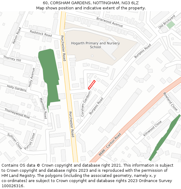 60, CORSHAM GARDENS, NOTTINGHAM, NG3 6LZ: Location map and indicative extent of plot