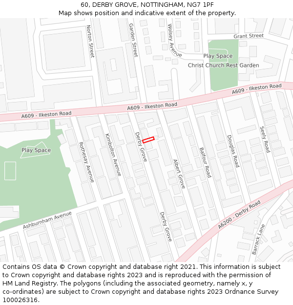 60, DERBY GROVE, NOTTINGHAM, NG7 1PF: Location map and indicative extent of plot