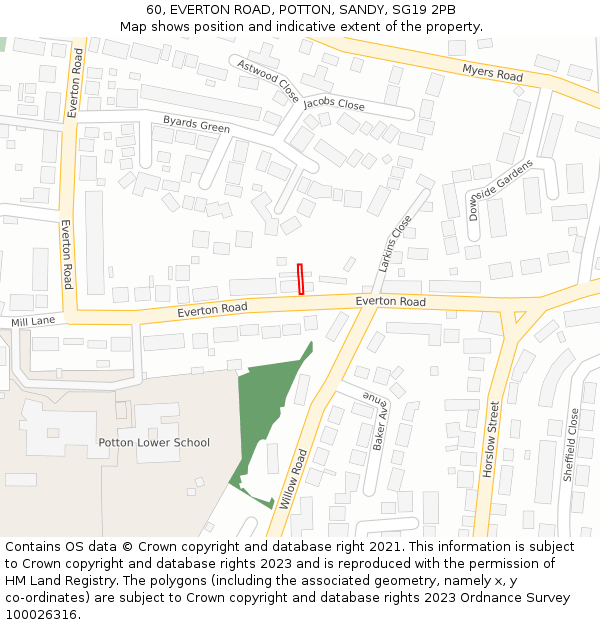 60, EVERTON ROAD, POTTON, SANDY, SG19 2PB: Location map and indicative extent of plot