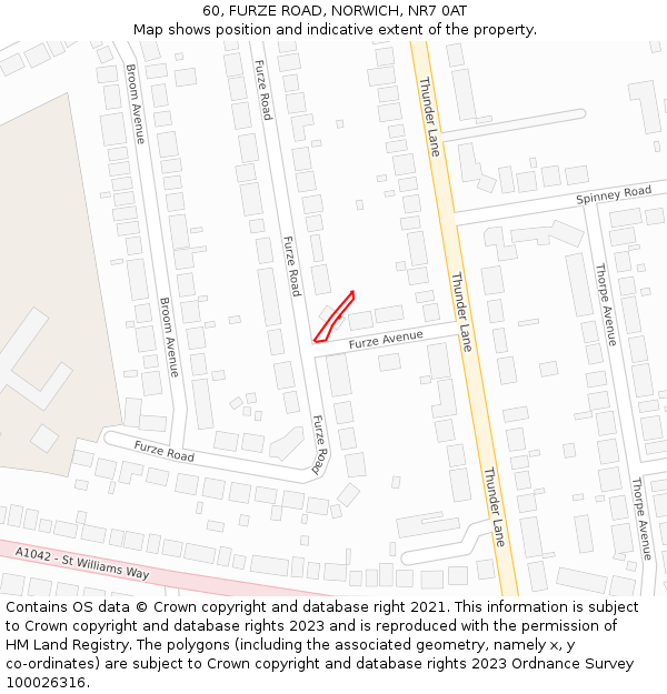 60, FURZE ROAD, NORWICH, NR7 0AT: Location map and indicative extent of plot