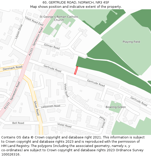 60, GERTRUDE ROAD, NORWICH, NR3 4SF: Location map and indicative extent of plot