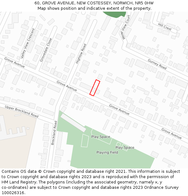 60, GROVE AVENUE, NEW COSTESSEY, NORWICH, NR5 0HW: Location map and indicative extent of plot