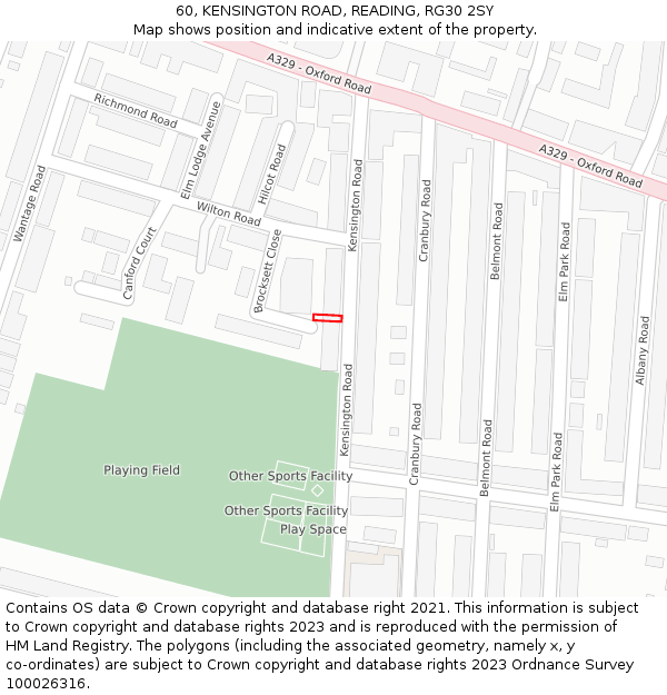 60, KENSINGTON ROAD, READING, RG30 2SY: Location map and indicative extent of plot