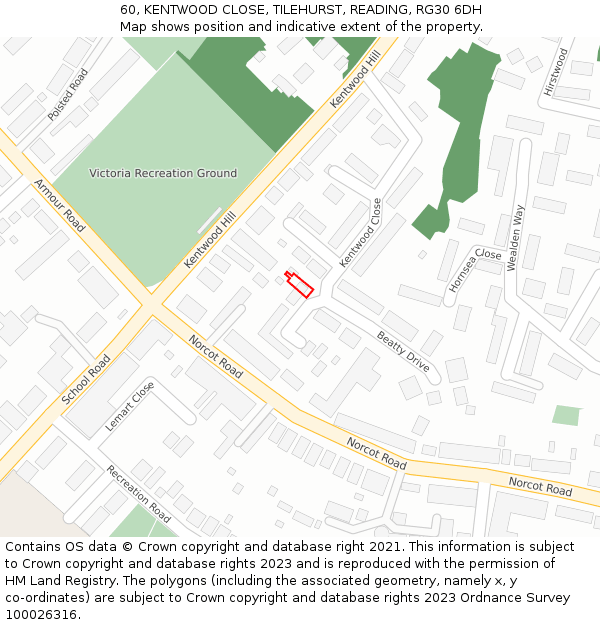 60, KENTWOOD CLOSE, TILEHURST, READING, RG30 6DH: Location map and indicative extent of plot