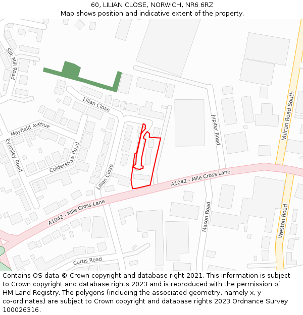 60, LILIAN CLOSE, NORWICH, NR6 6RZ: Location map and indicative extent of plot