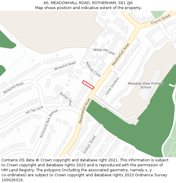 60, MEADOWHALL ROAD, ROTHERHAM, S61 2JA: Location map and indicative extent of plot