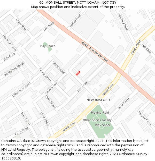 60, MONSALL STREET, NOTTINGHAM, NG7 7GY: Location map and indicative extent of plot