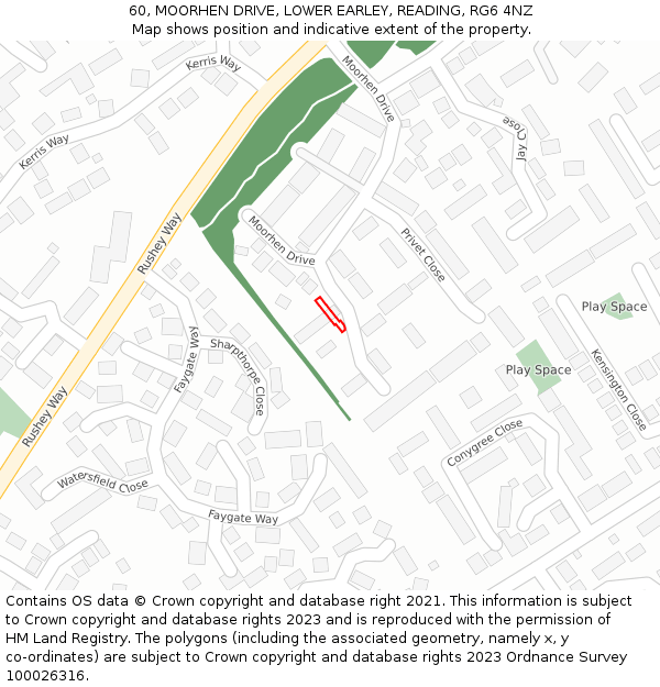 60, MOORHEN DRIVE, LOWER EARLEY, READING, RG6 4NZ: Location map and indicative extent of plot
