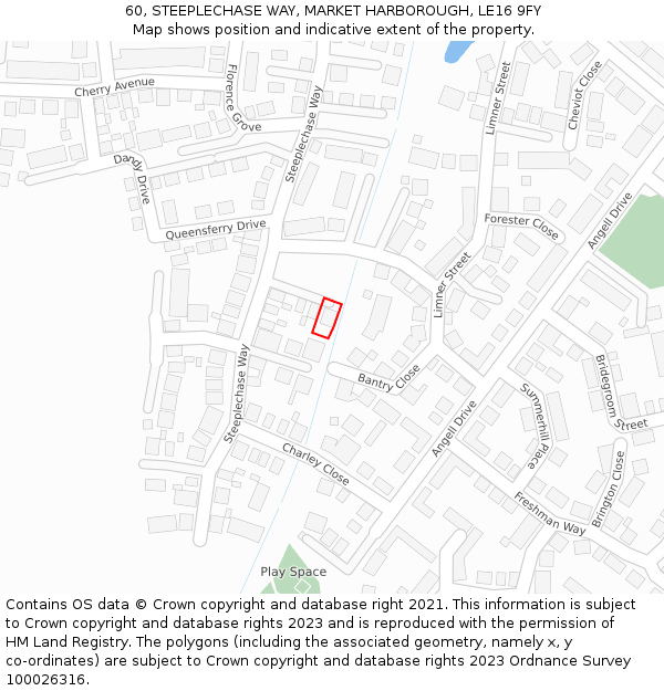 60, STEEPLECHASE WAY, MARKET HARBOROUGH, LE16 9FY: Location map and indicative extent of plot