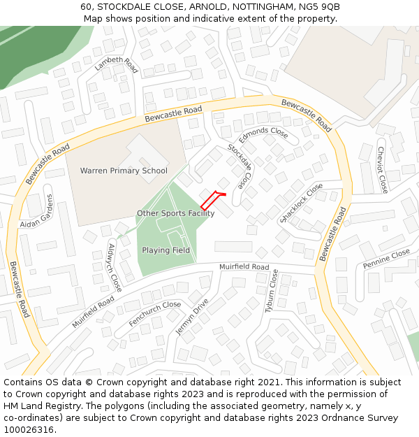 60, STOCKDALE CLOSE, ARNOLD, NOTTINGHAM, NG5 9QB: Location map and indicative extent of plot