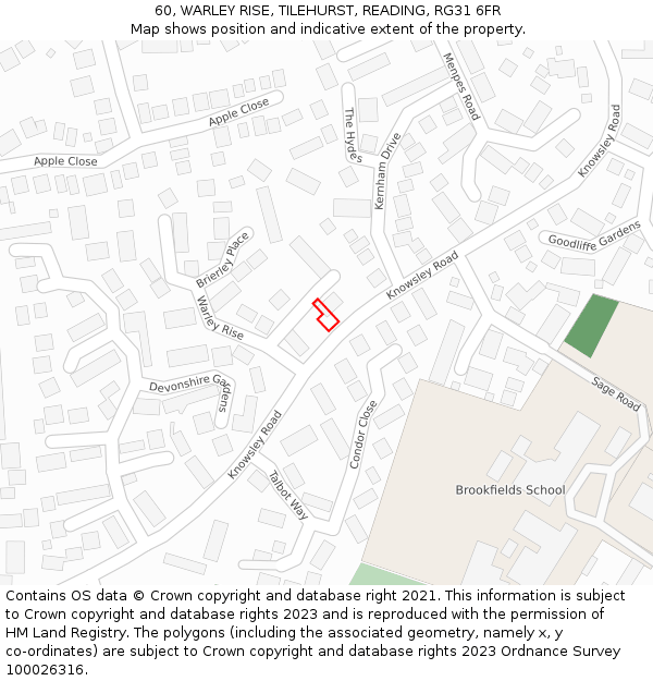 60, WARLEY RISE, TILEHURST, READING, RG31 6FR: Location map and indicative extent of plot
