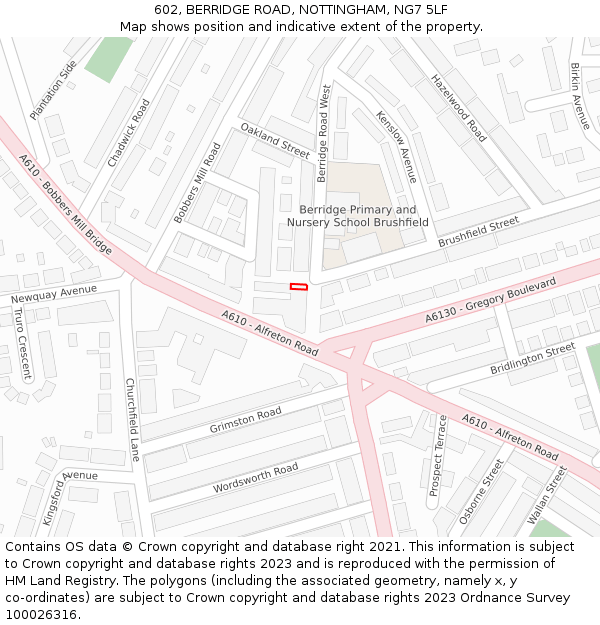602, BERRIDGE ROAD, NOTTINGHAM, NG7 5LF: Location map and indicative extent of plot