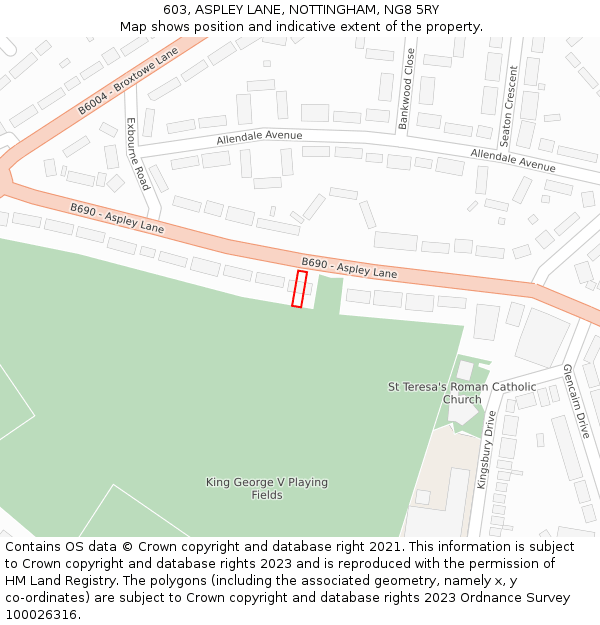 603, ASPLEY LANE, NOTTINGHAM, NG8 5RY: Location map and indicative extent of plot