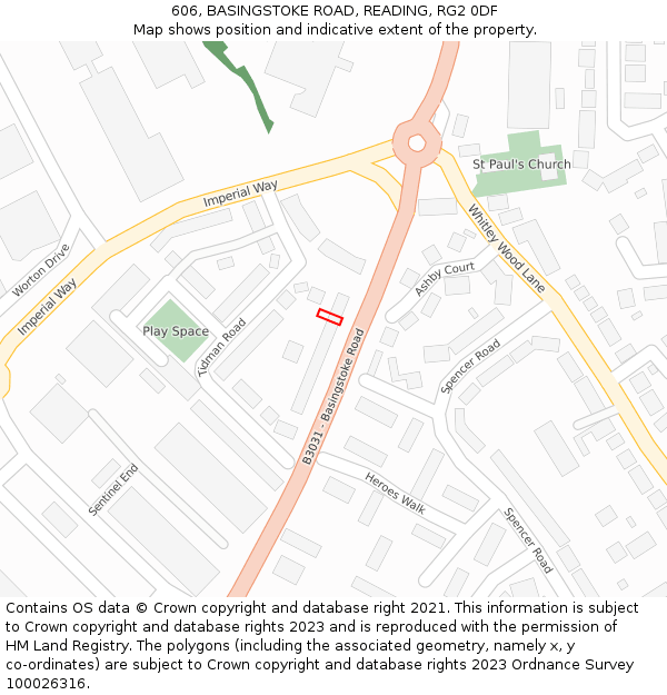 606, BASINGSTOKE ROAD, READING, RG2 0DF: Location map and indicative extent of plot