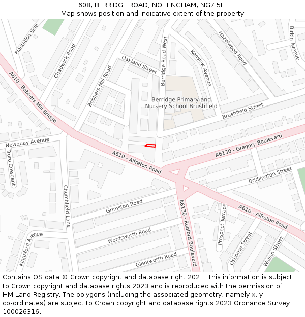 608, BERRIDGE ROAD, NOTTINGHAM, NG7 5LF: Location map and indicative extent of plot