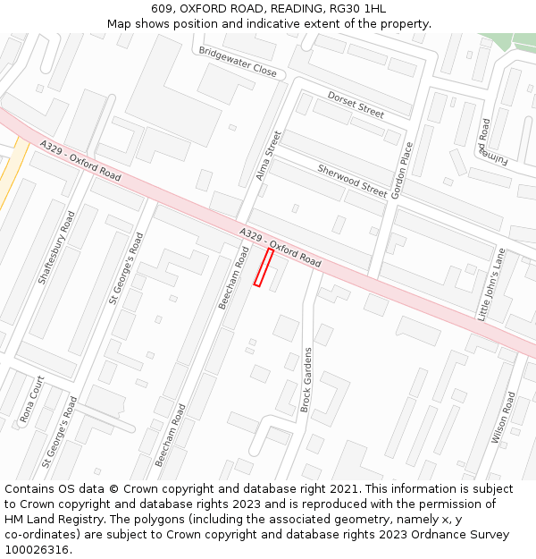 609, OXFORD ROAD, READING, RG30 1HL: Location map and indicative extent of plot