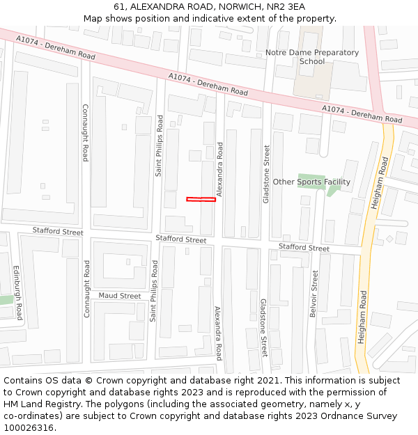 61, ALEXANDRA ROAD, NORWICH, NR2 3EA: Location map and indicative extent of plot