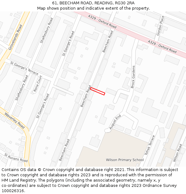 61, BEECHAM ROAD, READING, RG30 2RA: Location map and indicative extent of plot