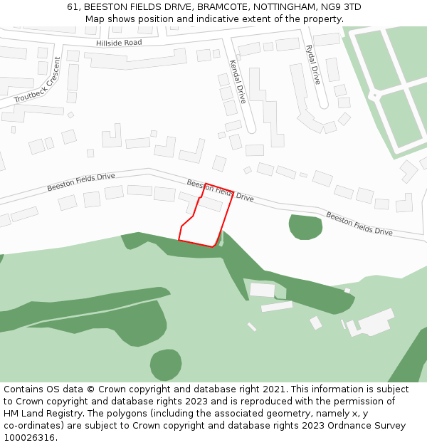 61, BEESTON FIELDS DRIVE, BRAMCOTE, NOTTINGHAM, NG9 3TD: Location map and indicative extent of plot