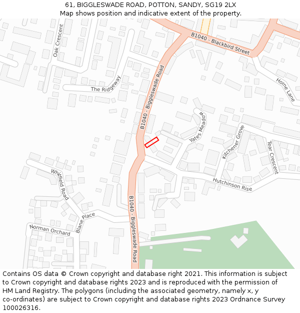 61, BIGGLESWADE ROAD, POTTON, SANDY, SG19 2LX: Location map and indicative extent of plot