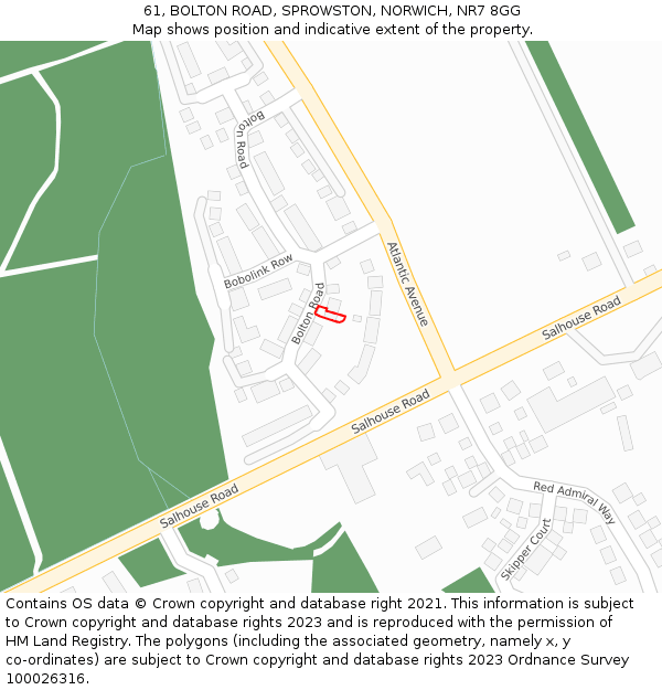 61, BOLTON ROAD, SPROWSTON, NORWICH, NR7 8GG: Location map and indicative extent of plot