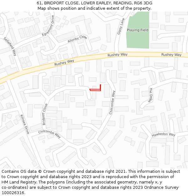 61, BRIDPORT CLOSE, LOWER EARLEY, READING, RG6 3DG: Location map and indicative extent of plot