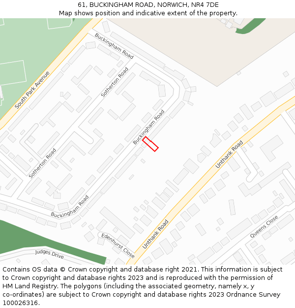61, BUCKINGHAM ROAD, NORWICH, NR4 7DE: Location map and indicative extent of plot