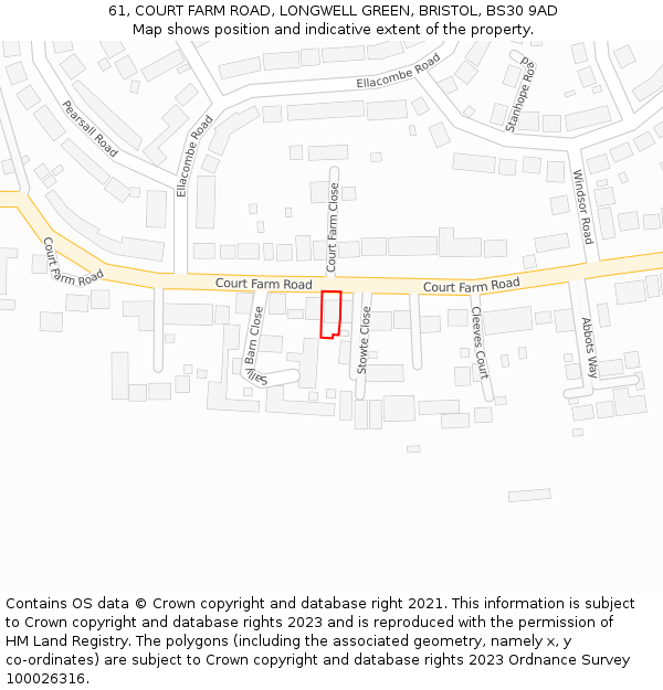 61, COURT FARM ROAD, LONGWELL GREEN, BRISTOL, BS30 9AD: Location map and indicative extent of plot