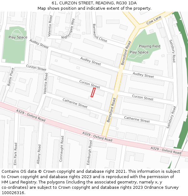61, CURZON STREET, READING, RG30 1DA: Location map and indicative extent of plot