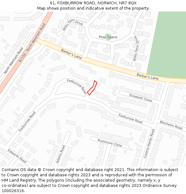 61, FOXBURROW ROAD, NORWICH, NR7 8QX: Location map and indicative extent of plot