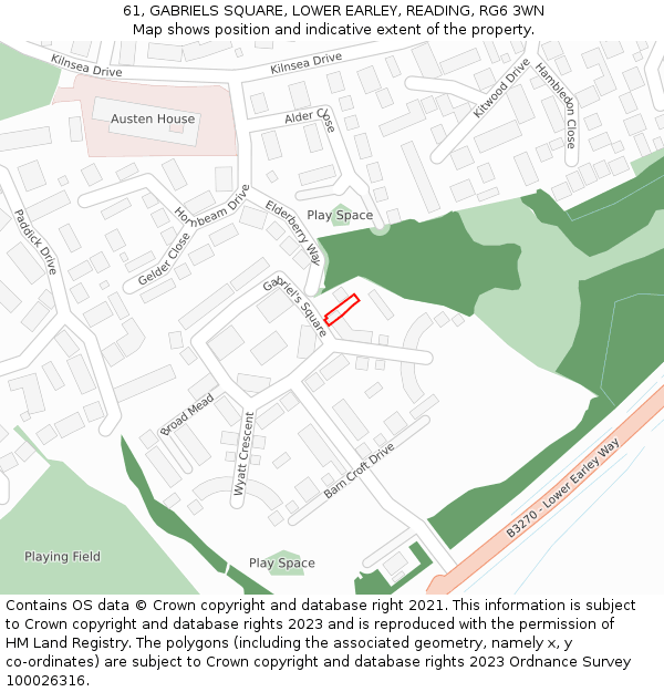 61, GABRIELS SQUARE, LOWER EARLEY, READING, RG6 3WN: Location map and indicative extent of plot