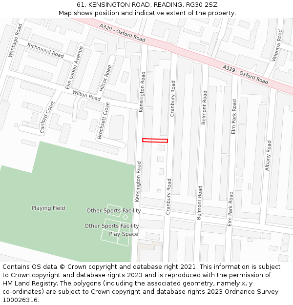 61, KENSINGTON ROAD, READING, RG30 2SZ: Location map and indicative extent of plot
