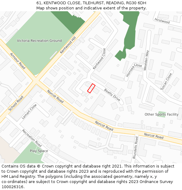 61, KENTWOOD CLOSE, TILEHURST, READING, RG30 6DH: Location map and indicative extent of plot